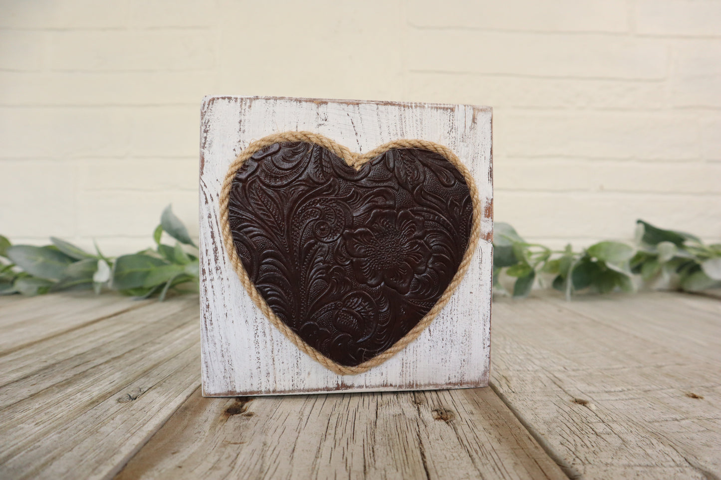Rustic Wood Sitter with Vegan Leather Embossed Heart