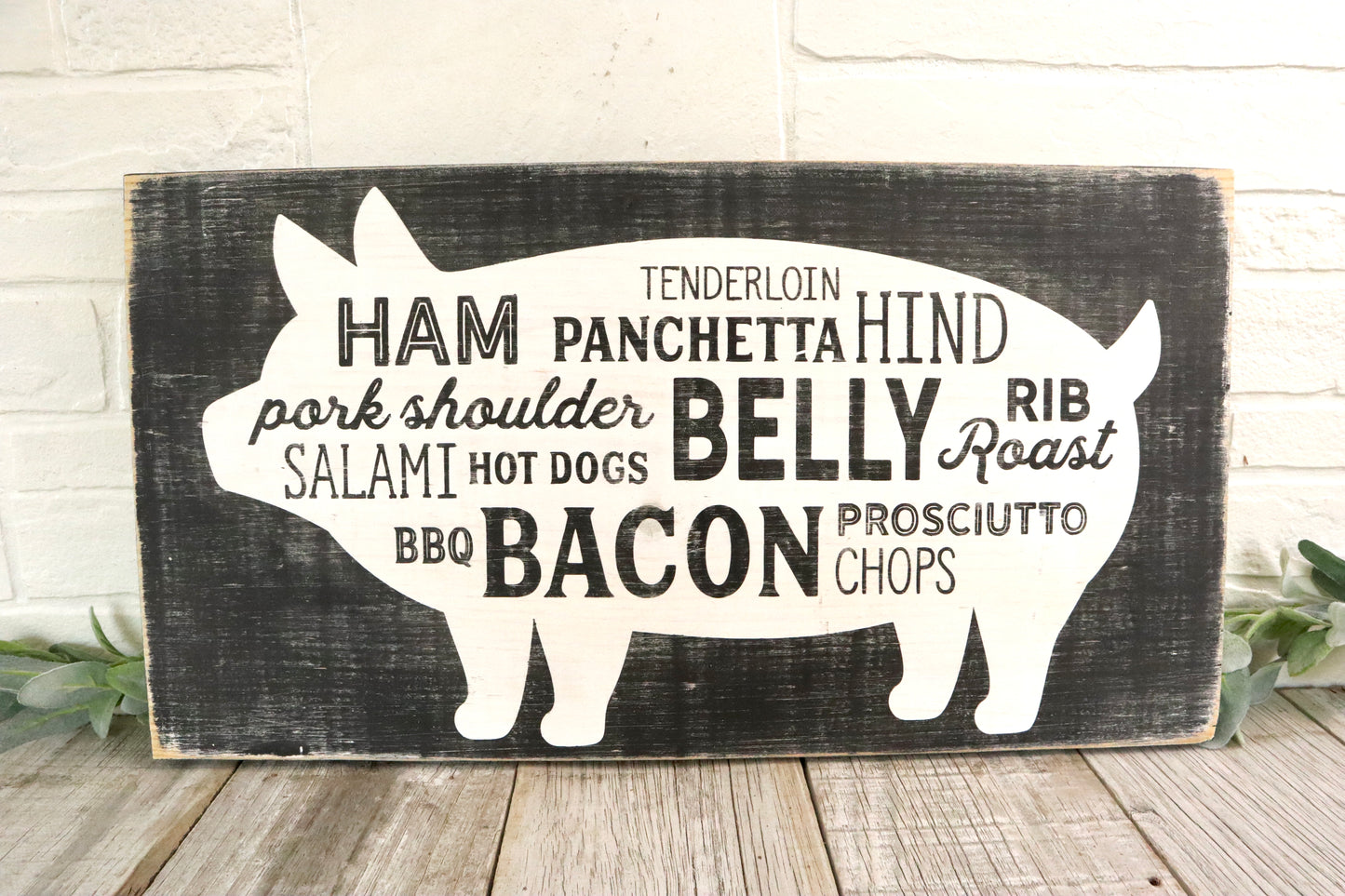 Farmhouse Kitchen Pig Subway Style Wood Sign
