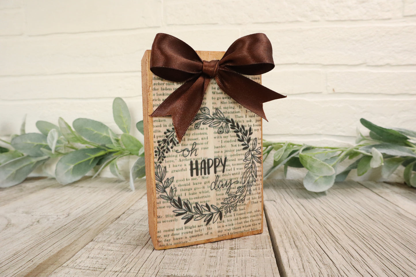 Oh Happy Day Bookish Wood Block Shelf Home Decoration