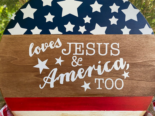 Americana VINYL Decals-Loves Jesus & America, Too with Stars