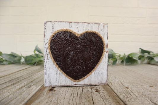 Rustic Wood Sitter with Vegan Leather Embossed Heart