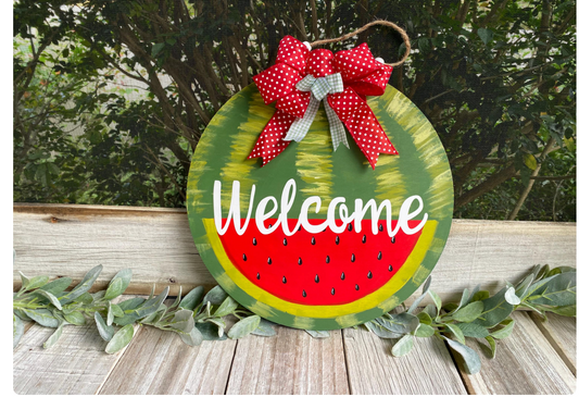 14" Round Welcome Watermelon Theme Door Hanger